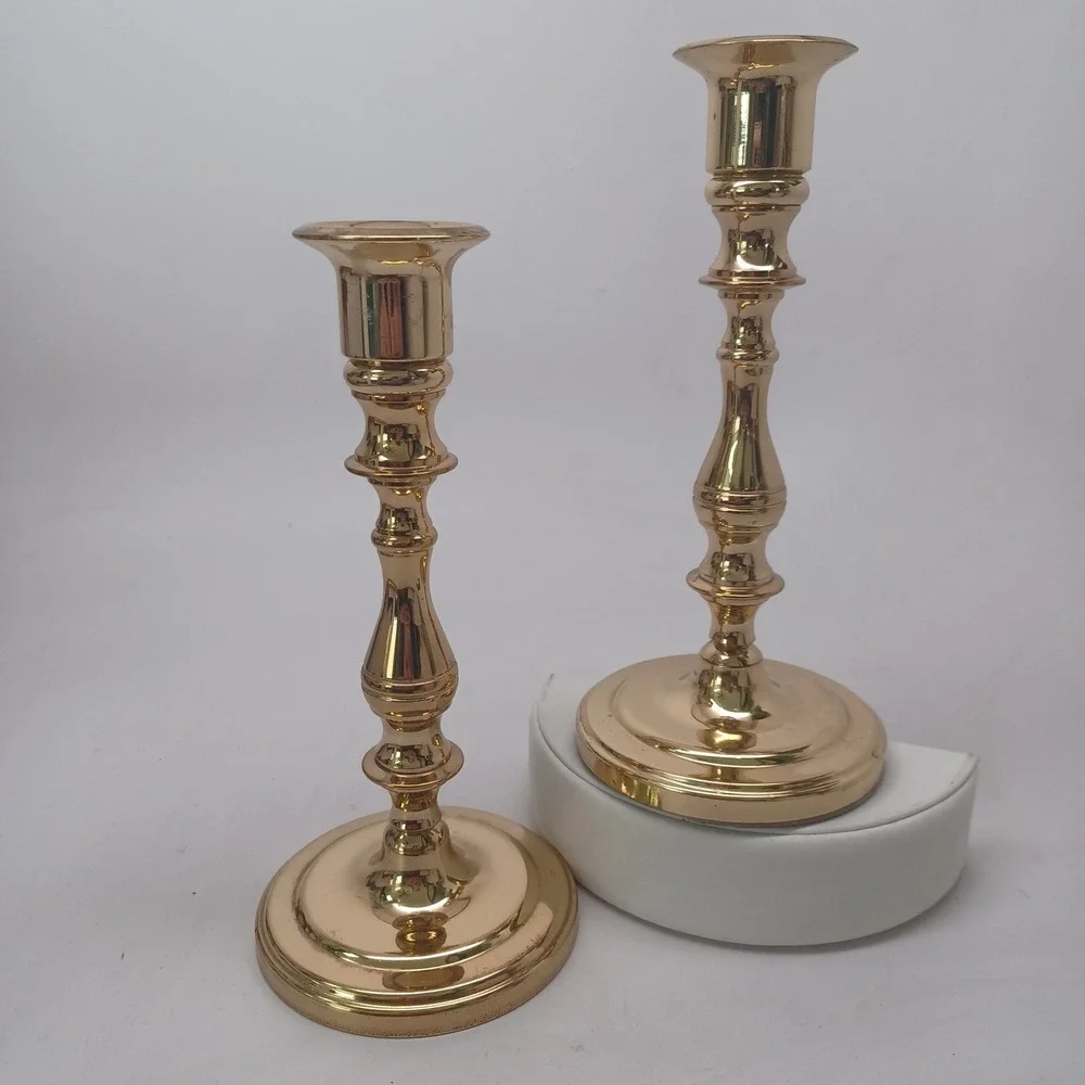 Baldwin Brass Candlestick Holders Set of‎ 2 Polished Gold Taper 7 Inch USA Made